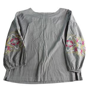 Laundry by Shelli Segal Embroidered Stripe Blouse Women’s Large Boho Top